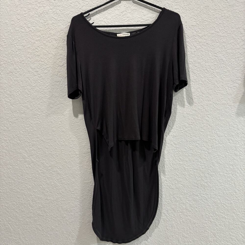 Zenana Outfitters Black Layered Tunic Dress Large Boho High Low Rayon Stretch